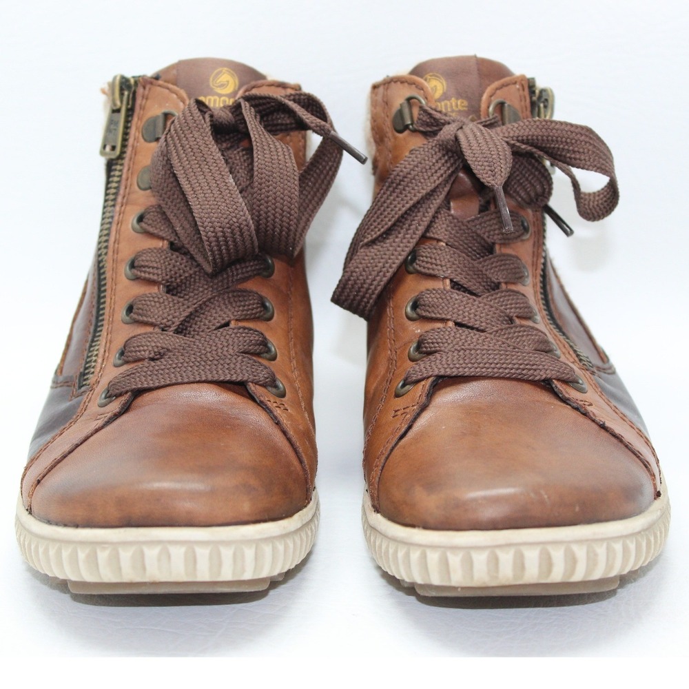 Remonte Tex Womens Brown Leather Ankle Boots Side Zip High Top Sneakers 39